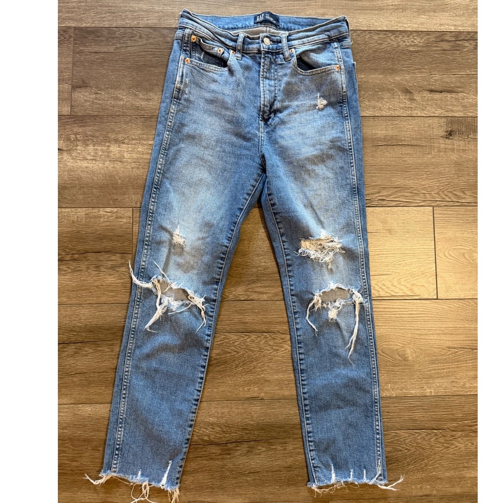 Gap High Rise Vintage Slim Jeans Medium Rock Distressed Raw Hem 4/27